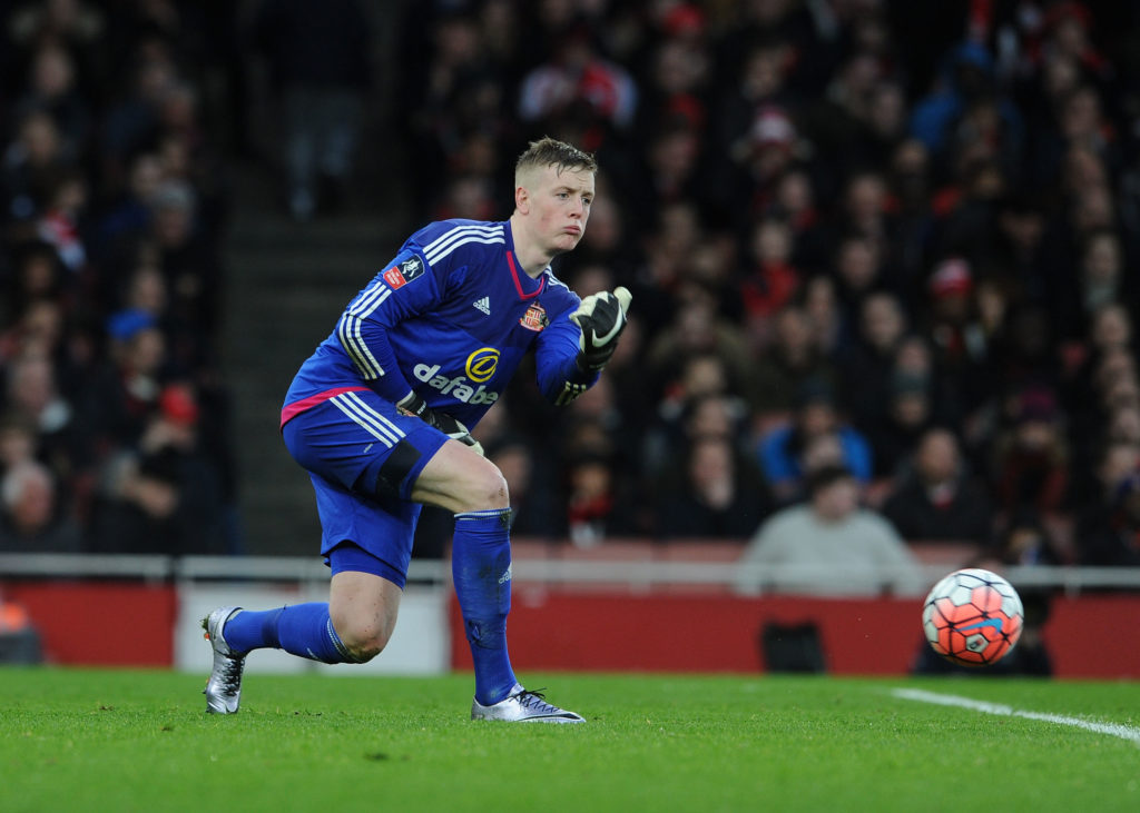 Sunderland academy product Jordan Pickford in action against Arsenal in The Emirates FA Cup Third Round in 2016