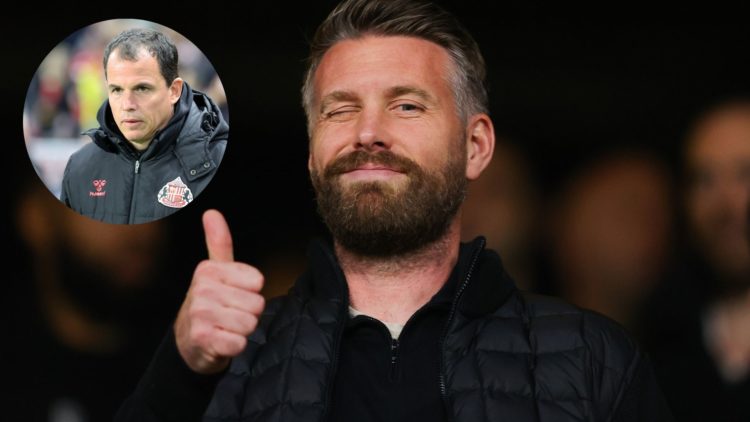 Luton Town manager Rob Edwards giving a thumbs up, Sunderland manager Regis Le Bris.