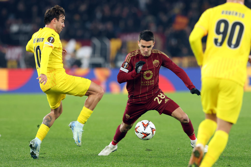 Andre Horta of Braga and Enzo Le Fee of Roma seen in action