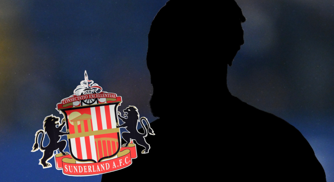 Silhouette of Antoine Semenyo with the Sunderland badge next to him