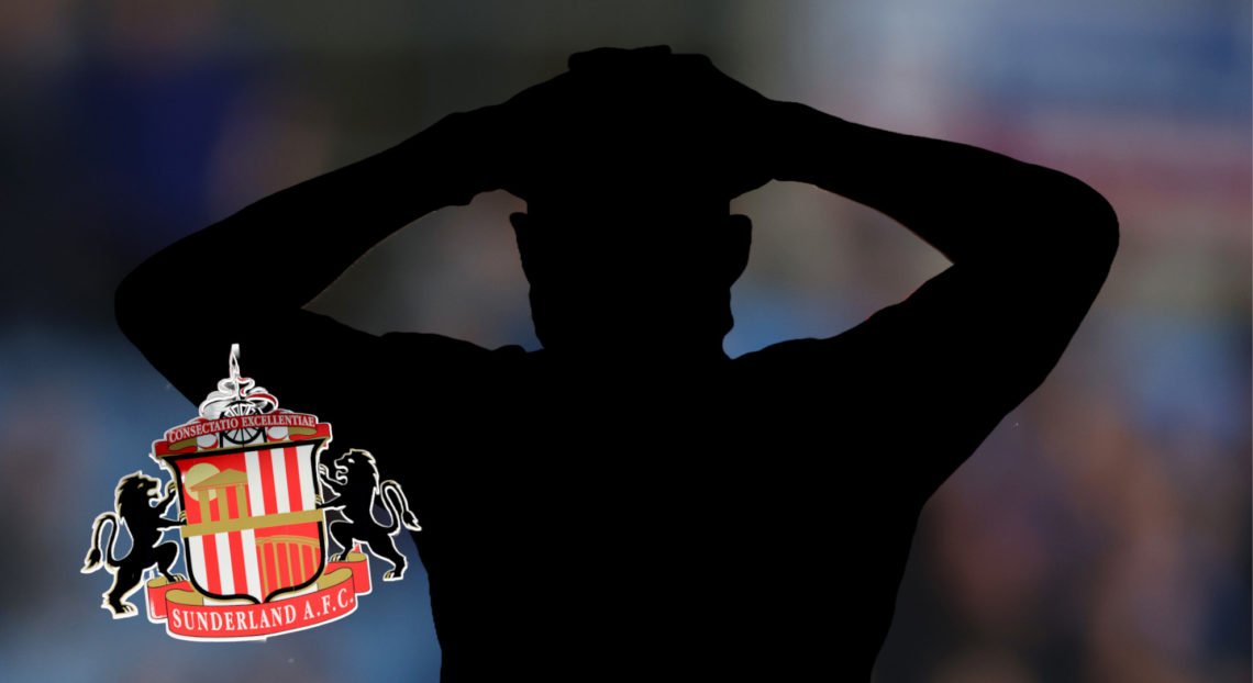 Silhouette of Emmanuel Dennis with the Sunderland badge
