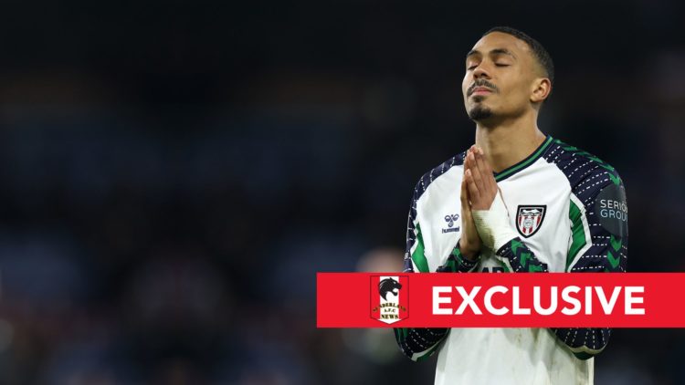 Wilson Isidor of Sunderland reacts during the Sky Bet Championship match between Burnley FC and Sunderland AFC. Overlaid, the exclusive banner for ...