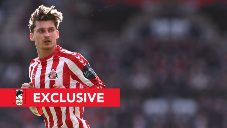 Dennis Cirkin of Sunderland in action during the Sky Bet Championship match between Sunderland AFC and Hull City AFC at Stadium of Light. Overlaid,...