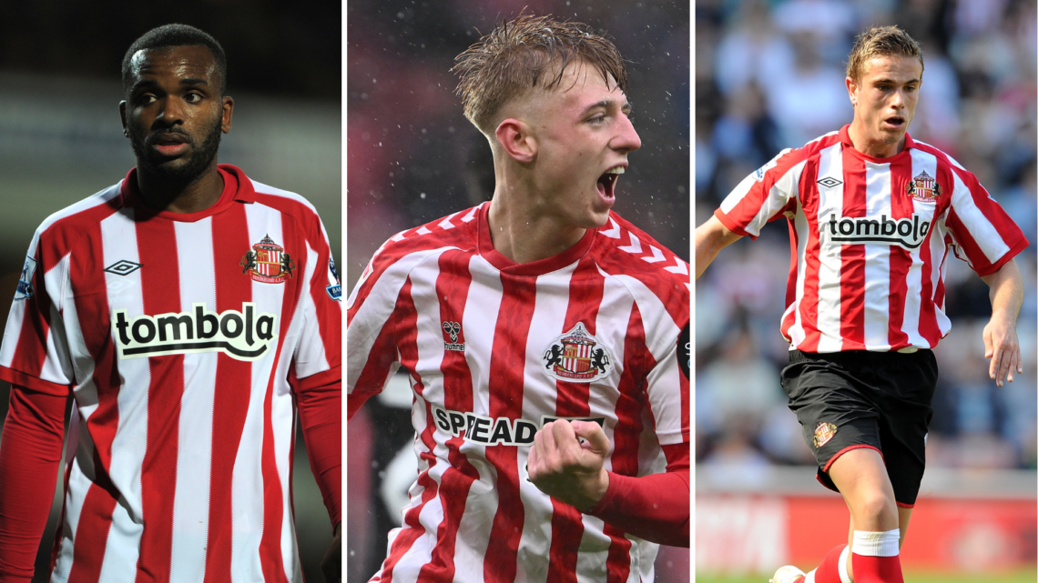 Three-way split image of Darren Bent, Tommy Watson, and Jordan Henderson, all playing for Sunderland.