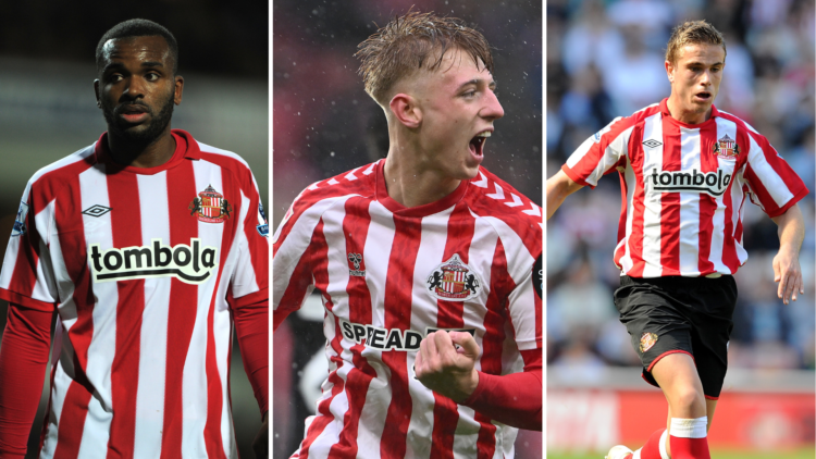 Three-way split image of Darren Bent, Tommy Watson, and Jordan Henderson, all playing for Sunderland.