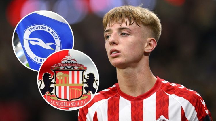 Tommy Watson for Sunderland. Inset, Sunderland badge and Brighton badge.
